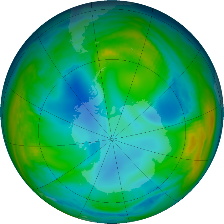 Antarctic ozone map for 13 June 1991